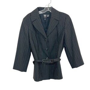 NEW Worth Black White Pin Striped Belted Blazer Jacket Y2K Business Career Sz 12